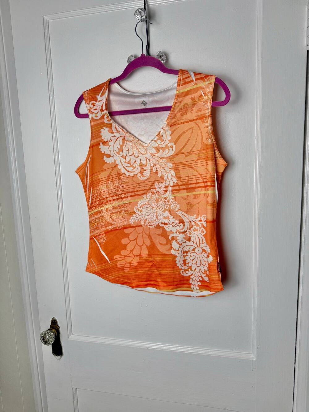 Prana Y2k Floral Orange V-neck Performance Athletic Tank Top Women's XL